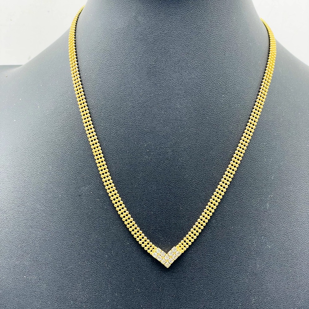 Vintage Gold Tone Mesh Necklace Rhinestone V Chevron Collar Statement Jewelry